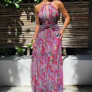 Pat Bo Halter Neck Maxi Dress in Pink Multi